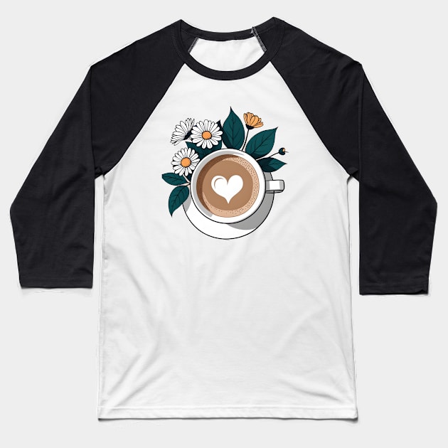 Morning Latte Blooms Baseball T-Shirt by CAFFEIN